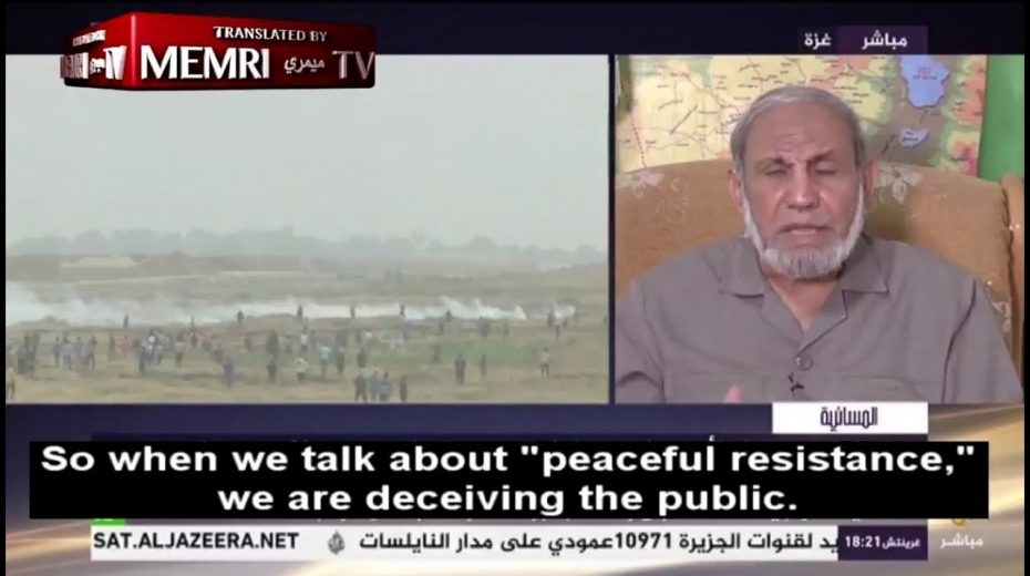 VIDEO: Hamas Leader Admits Gaza Protests are Not Peaceful