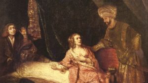 Joseph wird von Potifars Frau beschuldigt. (Original von Rembrandt)