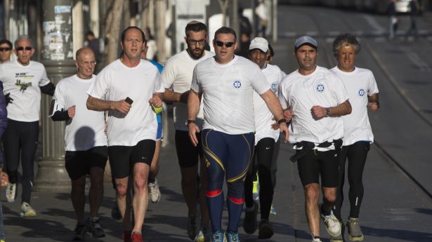 Jerusalem Mayor Nir Barkat (third from left)
