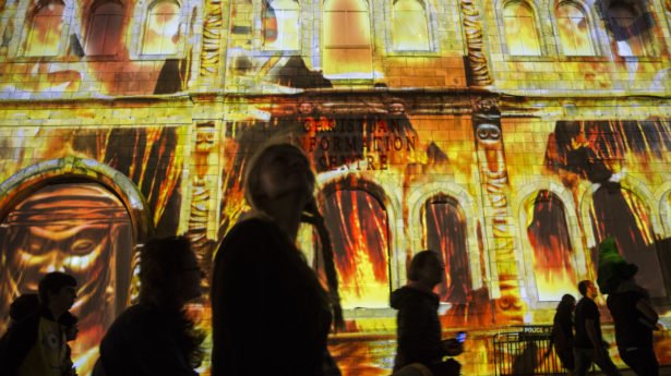 People enjoy the Jerusalem Light Festival, in Jerusalem's Old City