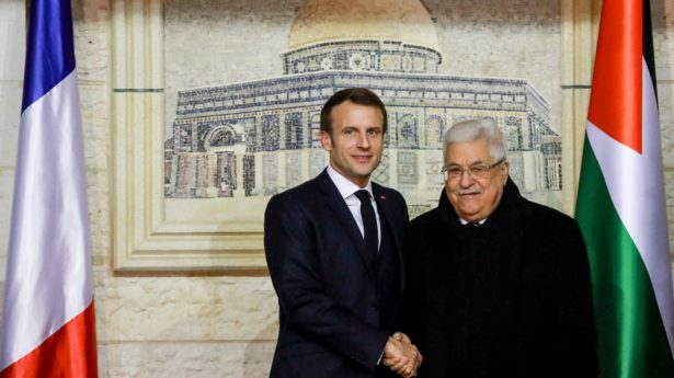 Macron meets with Abbas, a notorious denier of the Holocaust.