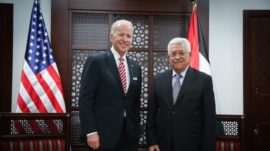 Joe Biden with Palestinian leader Mahmoud Abbas.