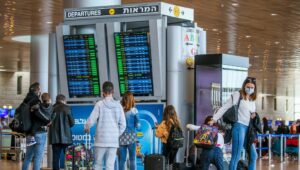 Israelis check departure times at Ben Gurion Airport