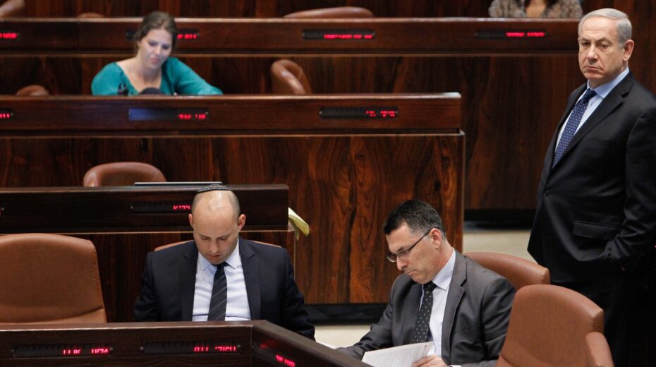 Netanyahu looks on as Bennett and Sa'ar "conspire"