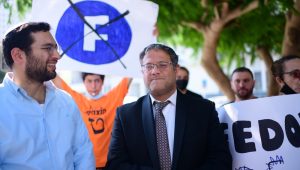 Israeli lawmaker Itamar Ben Gvir demonstrates against Facebook in Tel Aviv.