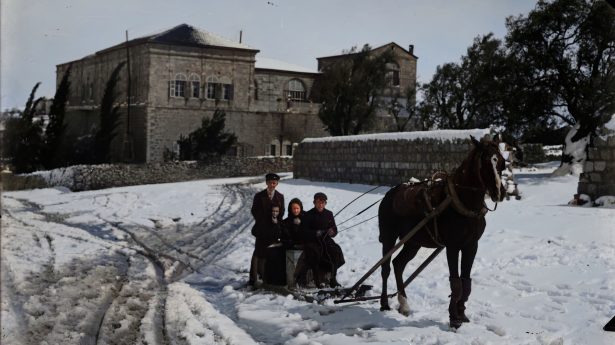 Children on a sled in Jerusalem, early 1920s.