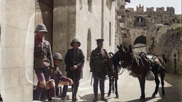 Armed British soldiers at the entrance to the Lions’ Gate, April 8, 1920.