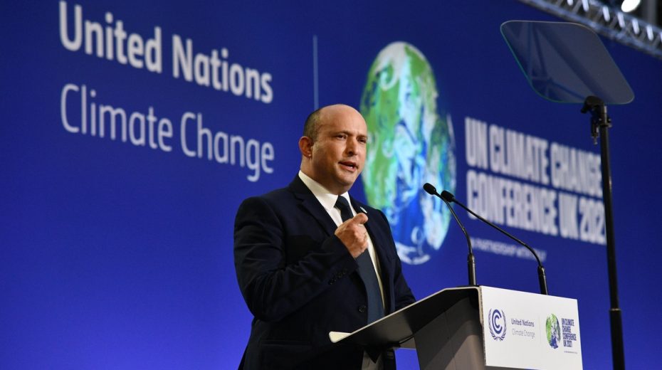 Prime Minister Naftali Bennett addressing the climate change summit in Glasgow.