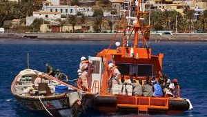 Illustration. African migrants are rescued at sea and taken to Spain's Canary Islands. ﻿