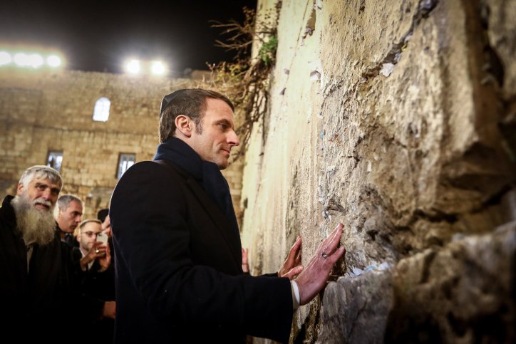 President of France Emmanuel Macron visits the Western Wall in Jerusalem.