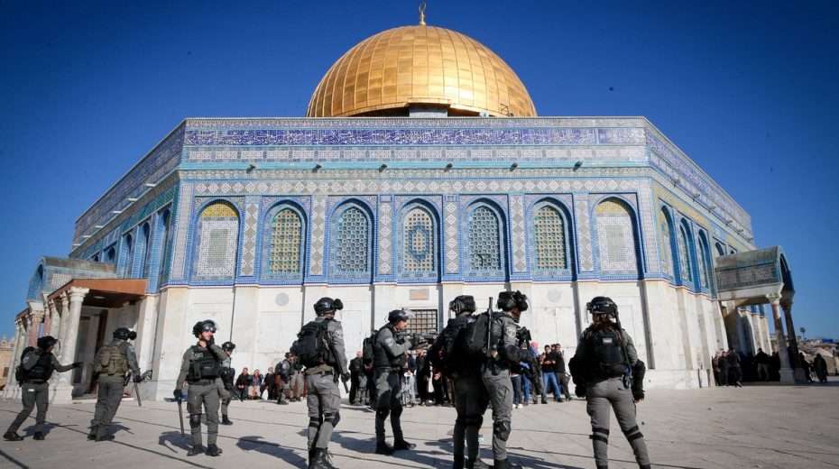Israeli police after quelling Muslim riots atop the Temple Mount in Jerusalem.