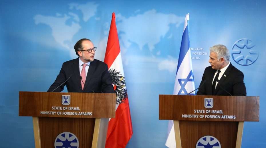 “Relations Between Israel and Austria Have Never Been So Good” Foreign Minister Yair Lapid (R) meets with his Austrian counterpart, Alexander Schallenberg, in Jerusalem on March 30, 2022.