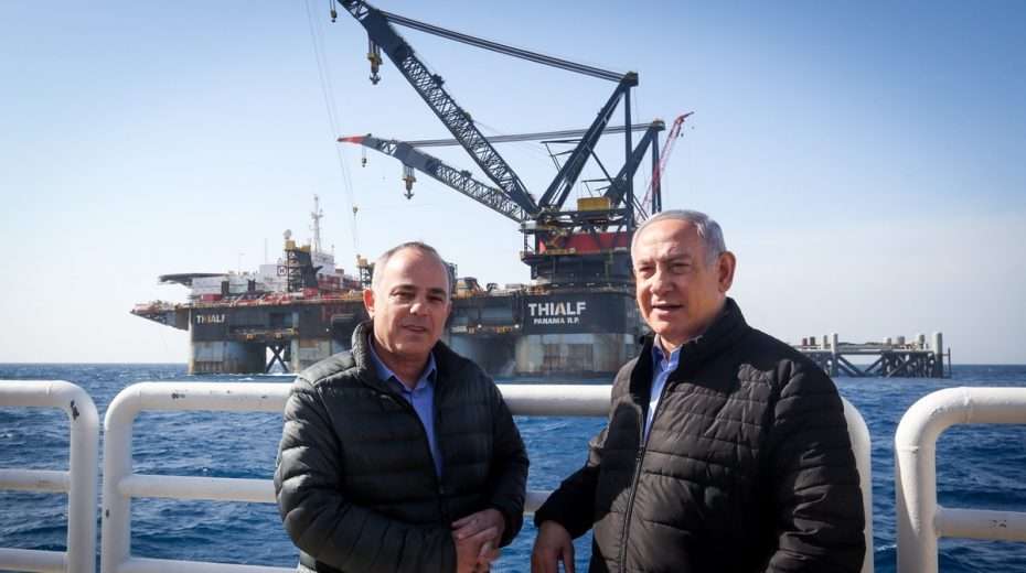 The Visionary Move That Changed Israeli-European Relations Former Prime Minister Benjamin Netanyahu and former Minister of Energy Yuval Steinitz visit the Leviathan natural gas processing rig off the coast of Israel on January 31, 2019.