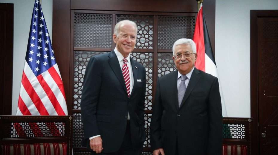 US President Joe Biden with Palestinian leader Mahmoud Abbas in 2016. It seems no amount of Palestinian animosity can compel America to stop transferring money to Ramallah.