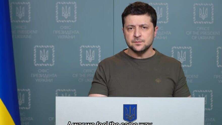 Zelensky Challenges Israel Over Assistance to Ukraine in Hebrew University Address Ukrainian President Volodymyr Zelensky speaking on March 2, 2022.