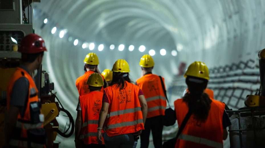 Workers at an underground stretch of the new Tel Aviv light rail, which is still far from operational.