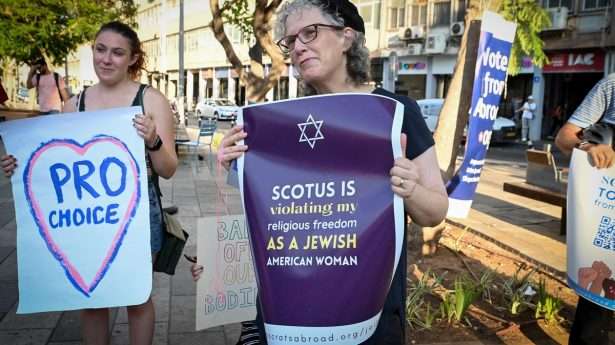 Pro-abortion activists in Tel Aviv protest the overturning of Roe v. Wade.