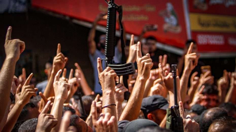Armed Palestinians rally against Israel in the northern Samaria town of Jenin.