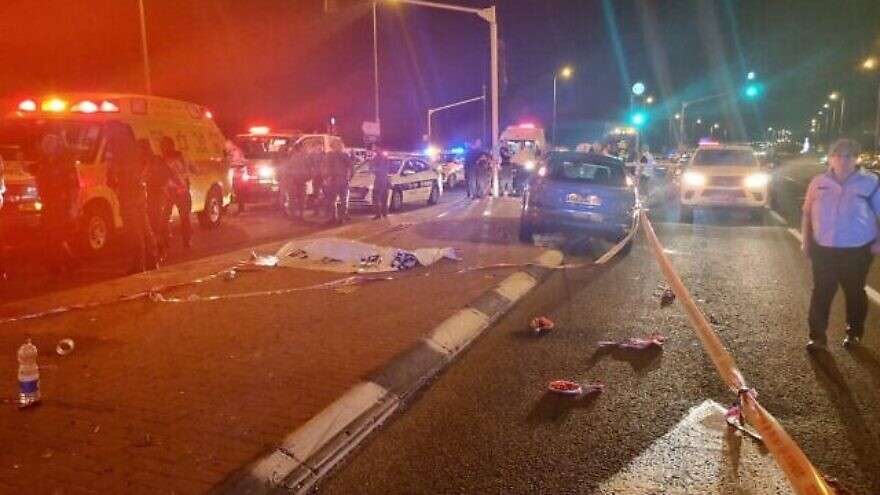 The scene of a suspected terrorist attack near Modiin on September 22, 2022.