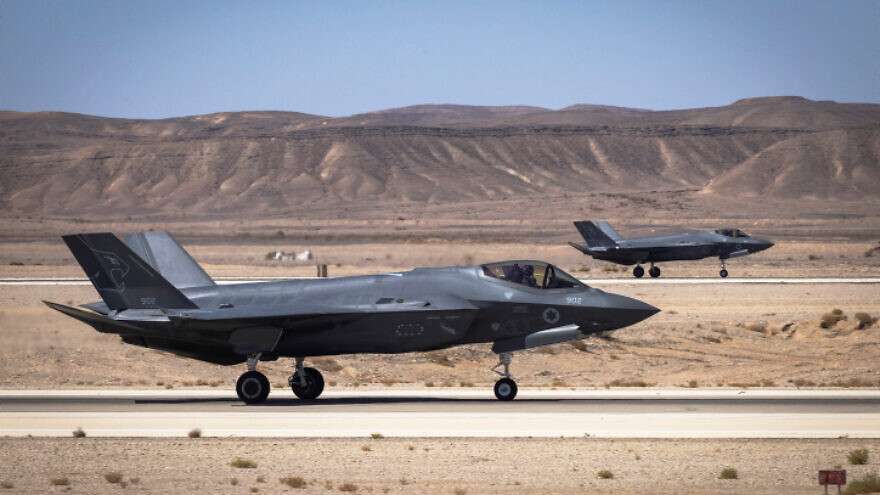 An Israeli Air Force F-35 fighter jet seen during the “Blue Flag,” an international aerial-training exercise at the Ovda airforce base in southern Israel, Oct. 24, 2021.