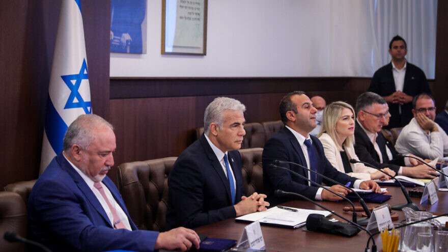 Prime Minister Yair Lapid leads a Cabinet meeting in Jerusalem, July 24, 2022.