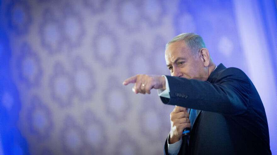 Likud Party leader Benjamin Netanyahu attends the Kikar HaShabbat conference at the Waldorf Astoria Jerusalem Hotel, Sept. 12, 2022.