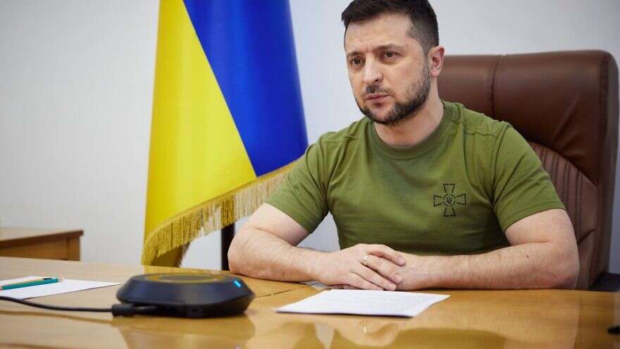 Ukrainian President Volodymyr Zelenskyy addresses the Knesset via Zoom, March 20, 2022. Courtesy of president.gov.ua.