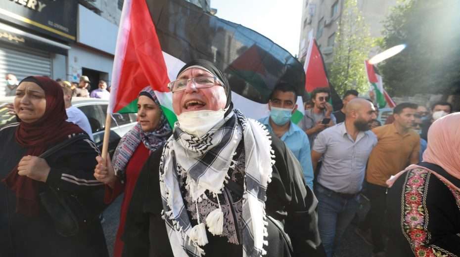 Illustration. Arabs demonstrate against the notion of normalization with Israel.