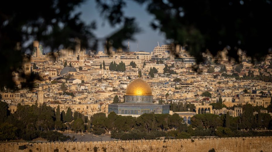 Der von Muslimen besetzte Tempelberg in Jerusalem, vom Ölberg aus gesehen.