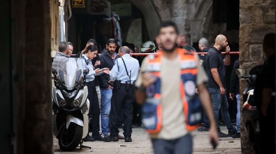 Security and medical personnel at the scene of Thursday's stabbing attack in the Old City of Jerusalem.