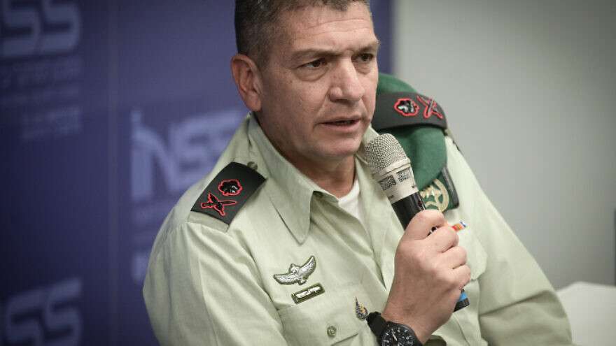 IDF Military Intelligence chief Aharon Haliva exposes the latest moves by Iran at a conference at Tel Aviv University on Nov. 21, 2022.