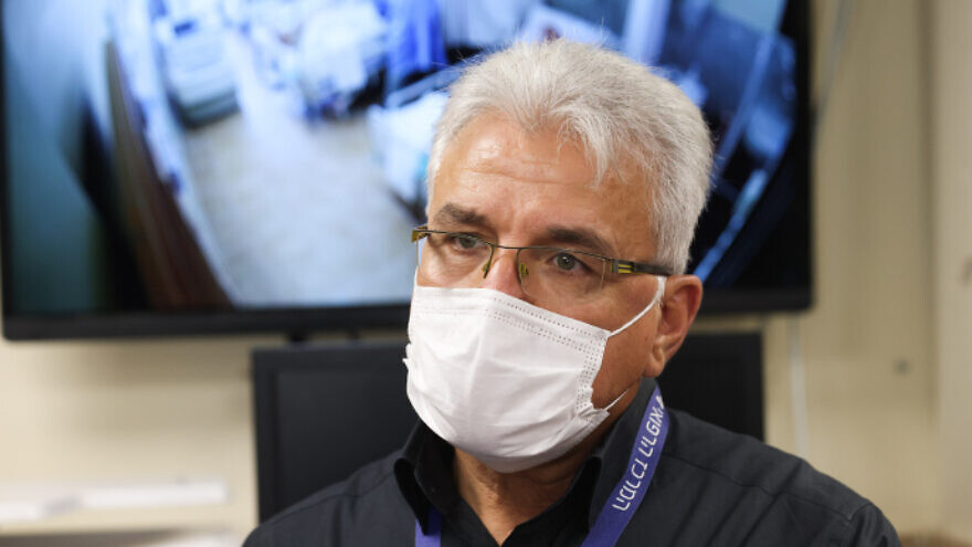 Coronavirus Project Coordinator Prof. Salman Zarka during a visit of Health Minister Nitzan Horowitz to the Ziv Medical Center in Safed, Aug. 24, 2021.