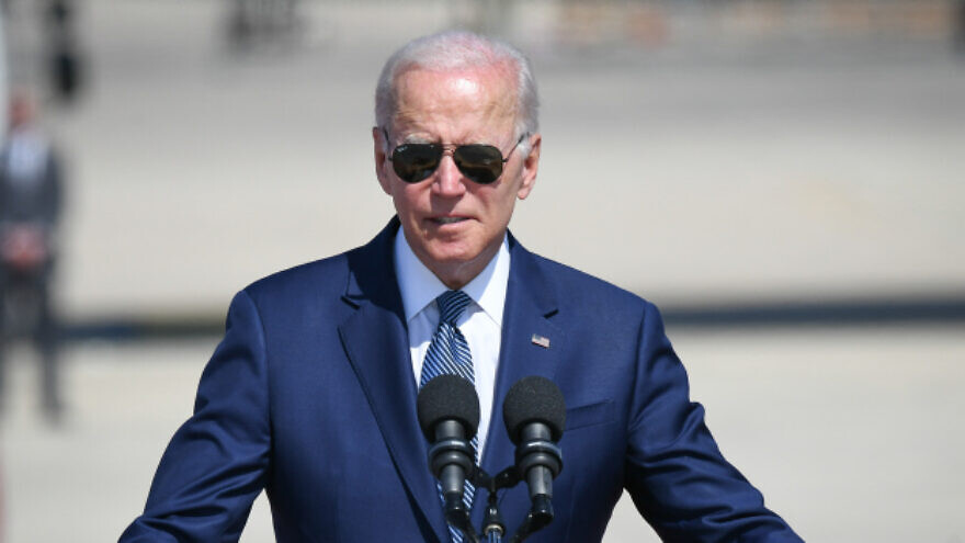U.S. President Joe Biden speaks during a ceremony at Ben-Gurion Airport near Tel Aviv, July 13, 2022.