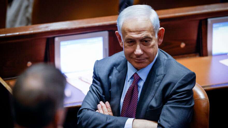 Likud-Chef Benjamin Netanjahu während einer Plenarsitzung im Plenarsaal der Knesset