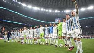 Argentina celebrates its World Cup semi-final win over Croatia.
