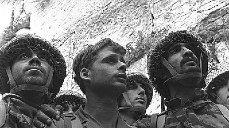 Israeli paratroopers stand in front of the Western Wall in Jerusalem after gaining back Jerusalem as part of the Six-Day War, June 7, 1967.