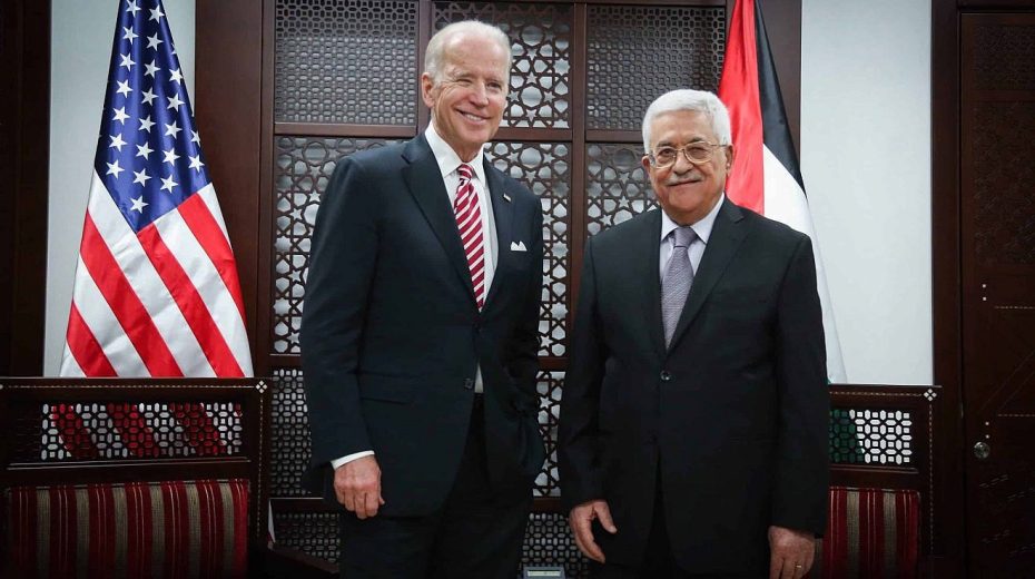 The ‘two-state solution’ to murder Jews Then-U.S. Vice President Joe Biden with Palestinian Authority leader Mahmoud Abbas in Ramallah, March 9, 2016. Credit: Flash90.