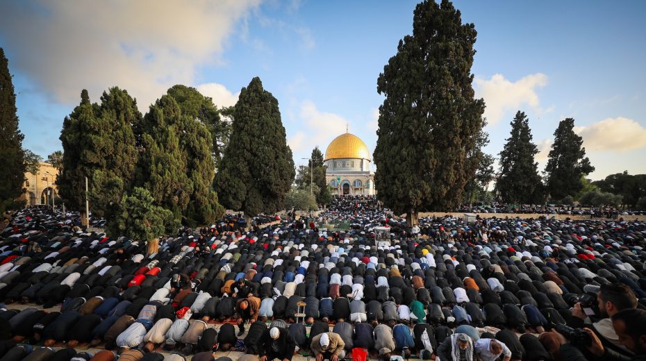 Thousands of Palestinians attend Eid prayers at the Al Aqsa Mosque, in Jerusalem's Old City, marking the muslim holiday of Eid al-Fitr, April 21, 2023. Photo by Jamal Awad/Flash90
