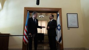 U.S. Secretary of State Antony Blinken meets with Israeli President Isaac Herzog in Tel Aviv on Nov. 3, 2023. Credit: Chuck Kennedy/State Department.