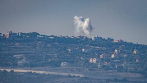 Smoke rises following an exchange of fire between the IDF and Hezbollah terrorists on the border between Israel and Lebanon, Dec. 3, 2023. Photo by Ayal Margolin/Flash90.