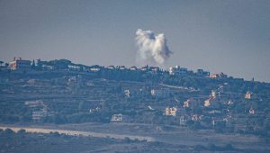 Smoke rises following an exchange of fire between the IDF and Hezbollah terrorists on the border between Israel and Lebanon, Dec. 3, 2023. Photo by Ayal Margolin/Flash90.