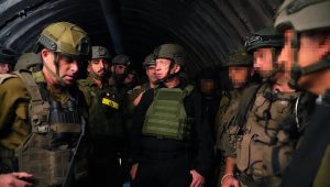 Israeli Defense Minister Yoav Gallant tours the largest Hamas attack tunnel yet uncovered by the IDF, December 2023. Photo by Ariel Hermoni/Israeli Defense Ministry.