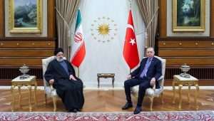 Iranian President Ebrahim Raisi (left) during talks with Turkish President Recep Tayyip Erdoğan at the Presidential Complex in Ankara, Turkey, Jan. 24, 2024. Credit: IRNA.