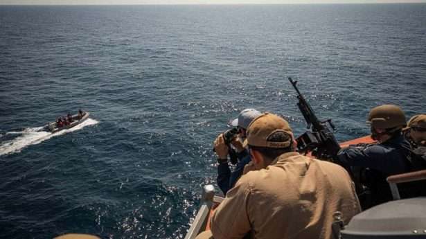 Western strikes on Houthis ‘a message to Iran’ Sailors assigned to the Arleigh Burke-class guided-missile destroyer USS Carney (DDG 64) respond to a simulated small-craft vessel during an anti-terrorism drill on Dec. 6, 2023. Carney is deployed to the U.S. 5th Fleet area of operations to help ensure maritime security and stability in the Middle East region. Credit: Mass Communication Specialist 2nd Class Aaron Lau/U.S. Navy.