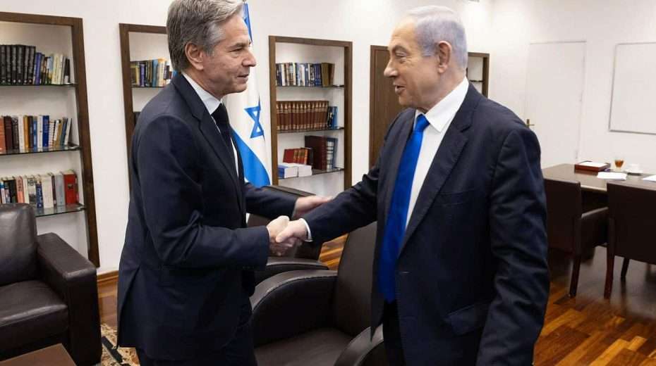 Israeli Prime Minister Benyamin Netanyahu (right) meets in Tel Aviv with U.S. Secretary of State Antony Blinken on Jan. 9, 2024. Credit: Chuck Kennedy/State Department.