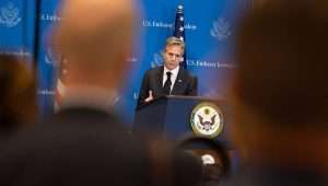 US Secretary of State Antony Blinken holds a press conference in Tel Aviv on Jan. 9. 2024. Credit: Chuck Kennedy/US State Department.