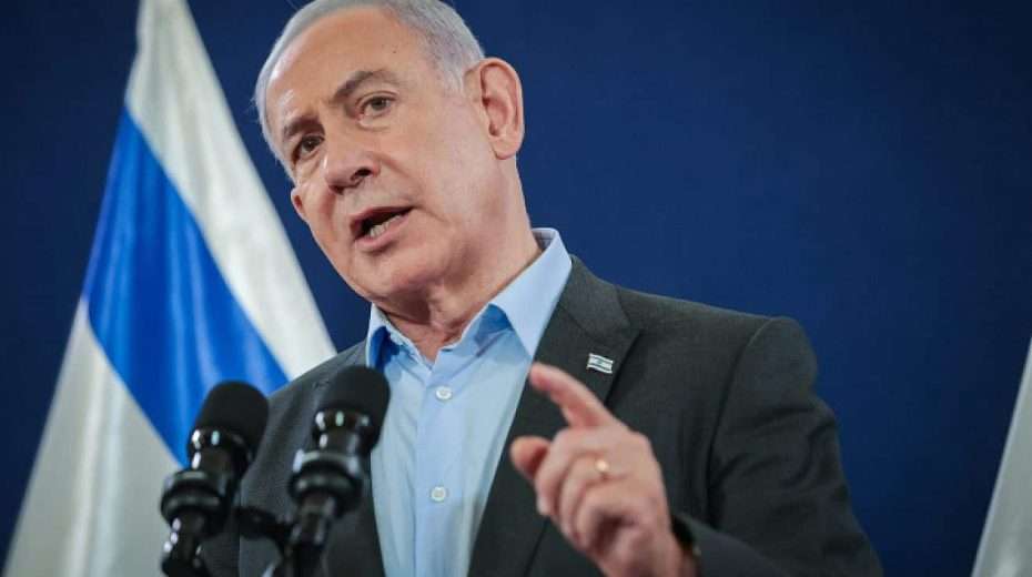 Israeli Prime Minister Benjamin Netanyahu speaks during a press conference at the Ministry of Defense in Tel Aviv. Dec. 16, 2023. Photo by Noam Revkin Fenton/Flash90.