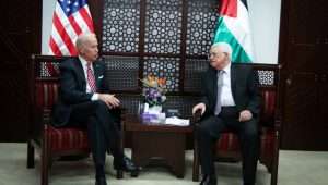 Then-US Vice President Joe Biden meets with Palestinian leader Mahmoud Abbas in 2016. Photo by Flash90