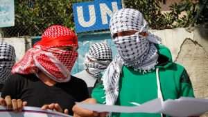 Palestinians demonstrate in the Balata refugee camp against the policies of Scott Anderson, director of UNRWA in Judea and Samaria, Sept. 17, 2017. Photo by Nasser Ishtayeh/Flash90.