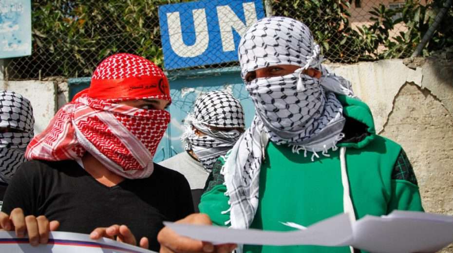 Palestinians demonstrate in the Balata refugee camp against the policies of Scott Anderson, director of UNRWA in Judea and Samaria, Sept. 17, 2017. Photo by Nasser Ishtayeh/Flash90.